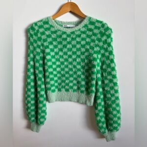 Zara Green and White Checkered Sweater